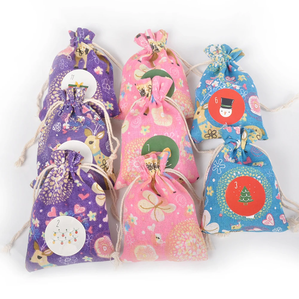

24Pcs Linen bag DIY Xmas Pattern Advent Calendar Candy Gift Decoration