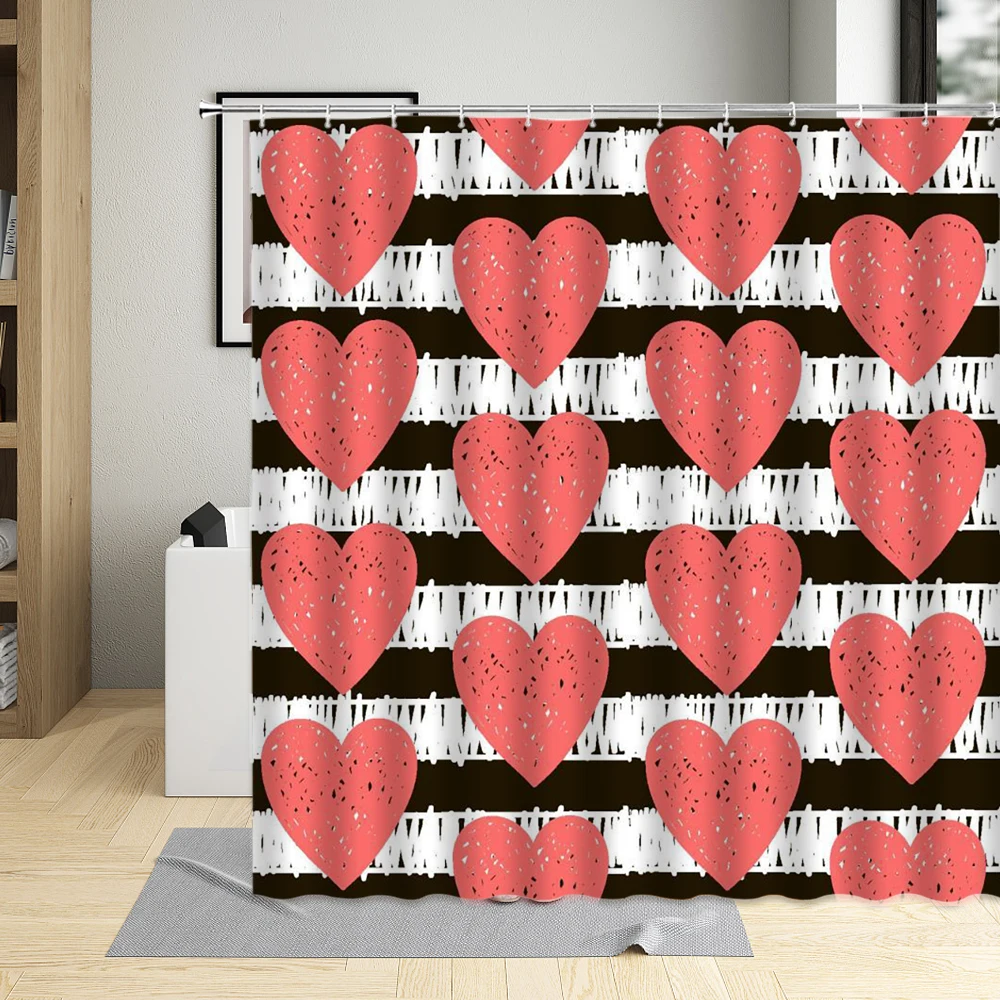 

Valentine's Bathroom Decor Love Romantic Shower Curtain Colorful Heart Pattern Screen Waterproof Curtains With Hooks Multi Size