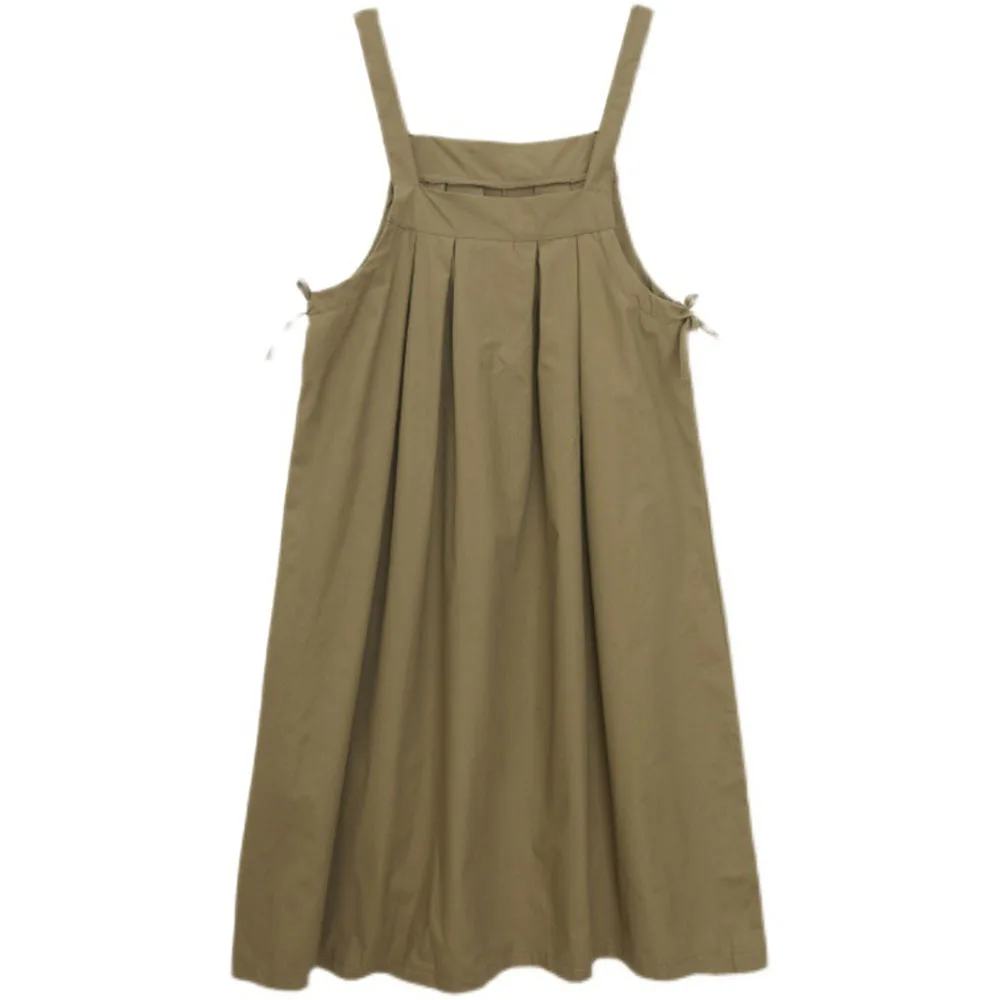 

Summer 2021 Retro Folds Solid Color Women's Dress Japanese Style Korean Fashion Simplicity Loose Casual Strap Dress