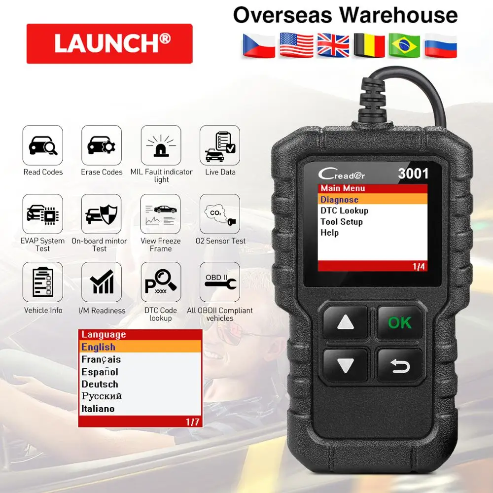 Launch X431 Creader 3001 OBD2 сканер Предоставлять OBDII/EOBD полная функция CR3001 Диагностический инструмент PK ELM327 инструмент для чтения кода