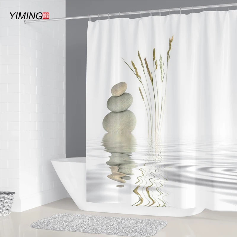 Занавеска для душа YIMING Zen водонепроницаемая занавеска с 3d-камнями Проточная вода