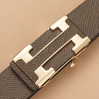 coffee automatic metal buckle belt for men genuine leather waistband high quality luxury brand casual cowskin ceinture homme