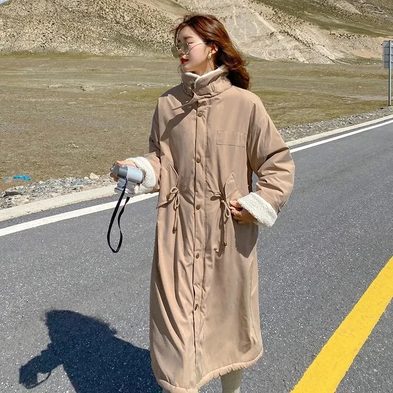 Female Lamb Wool Coat 2021 Women Mid-length Coat Padded Jacket Thick Lamb Wool Winter Coat Anti-season Padded Coat Women Solid C