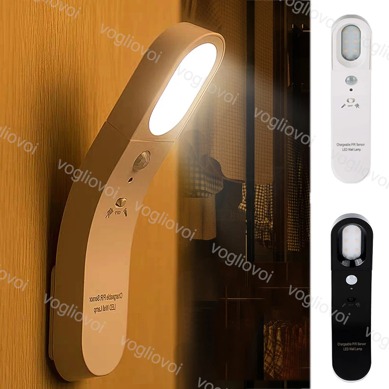 Vogliovoi Motion Sensor Led Light Night 6LEDs Rechargeable White Flashlight Wall Infrared Ray Lock | Лампы и освещение