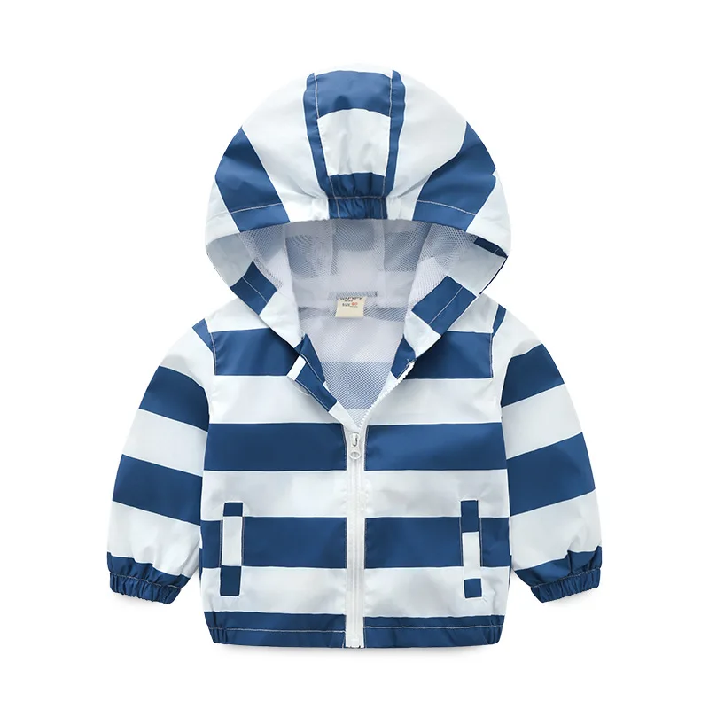 Ветровка с капюшоном для мальчиков тонкая куртка в полоску верхняя одежда на