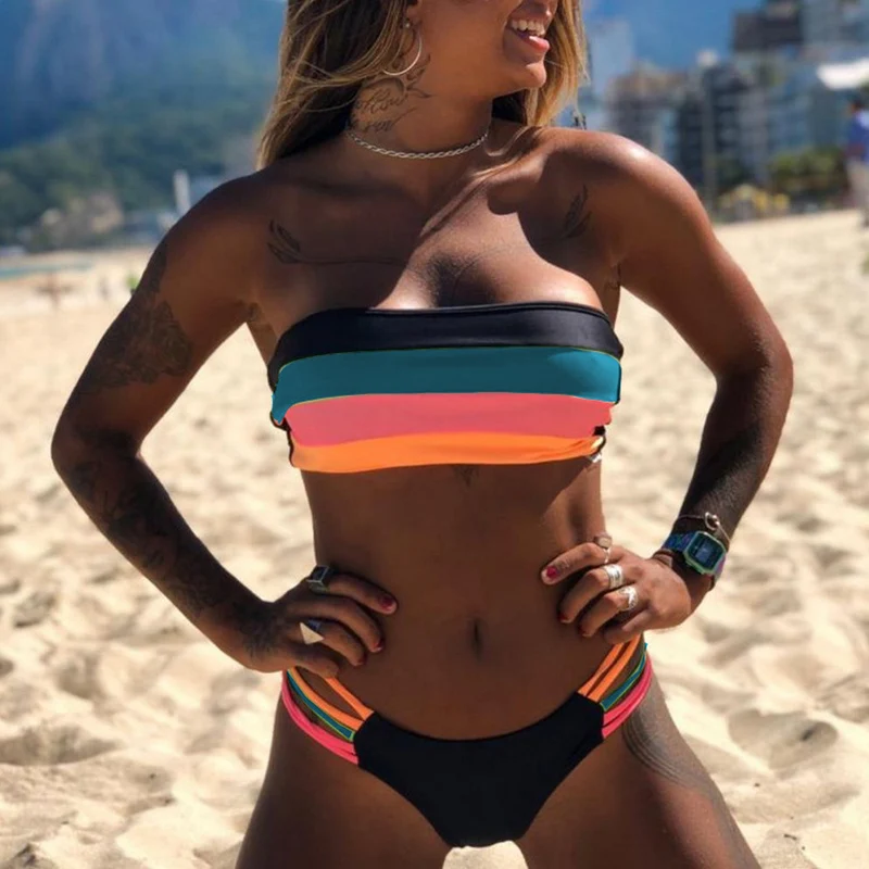 

Women Swimsuit Bikini Set New Arrival Plus Size Women Bandage Bathing Suit Female Swimwear Bikini Sets Striped Swim Beach Wear