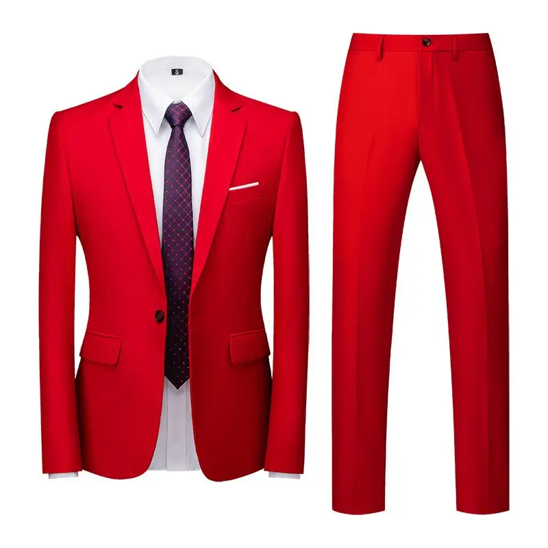 Latest Design Costume Homme Mariage 2021 Red Business Men Suits With Pants Formal Groom Wedding Suits For Men Tuxedo Prom Suits