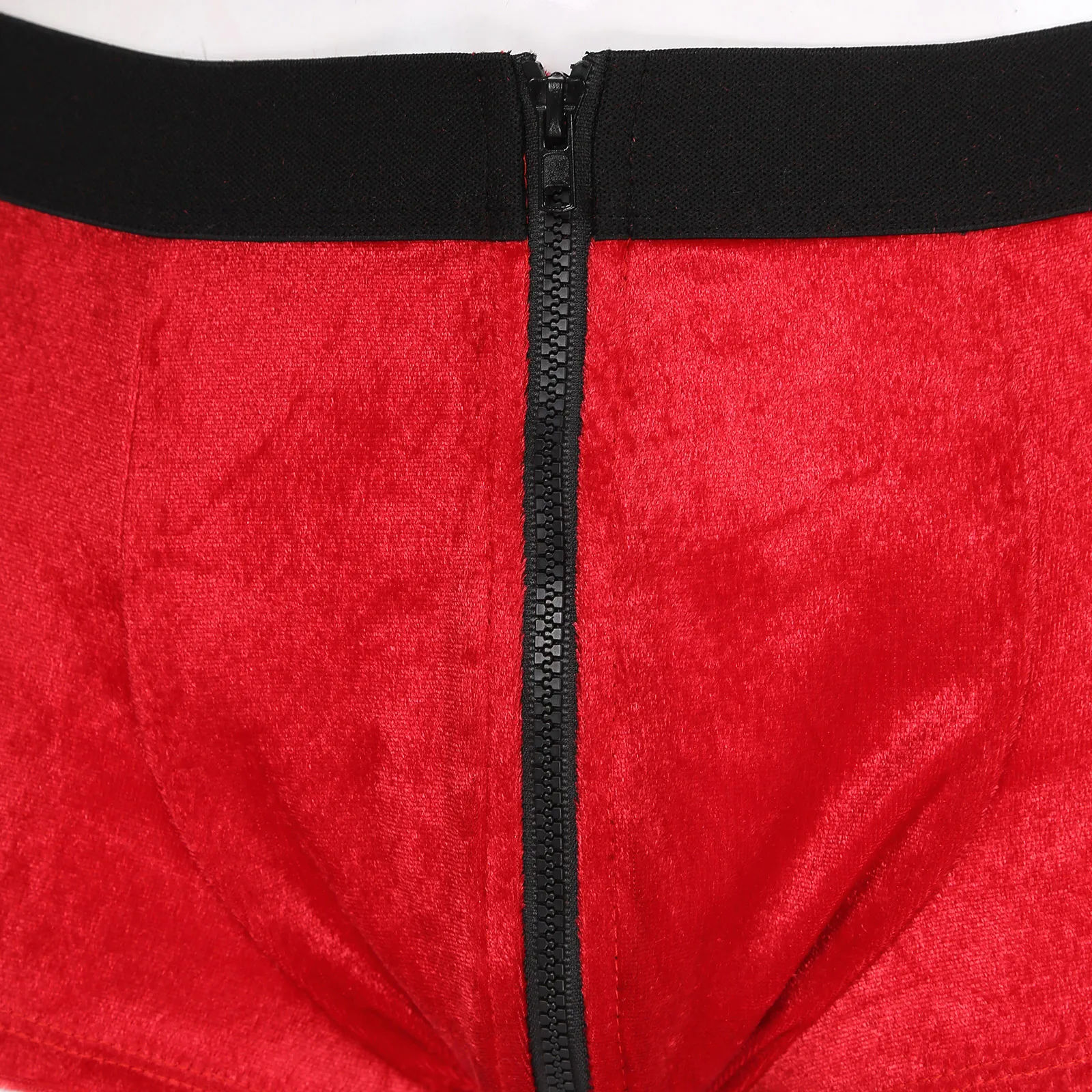 Men Red Short Underwears Velvet Boxer Brief For Christmas Role Play Elastic Waistband Low Waist Zipper Bulge Pouch Underpants |