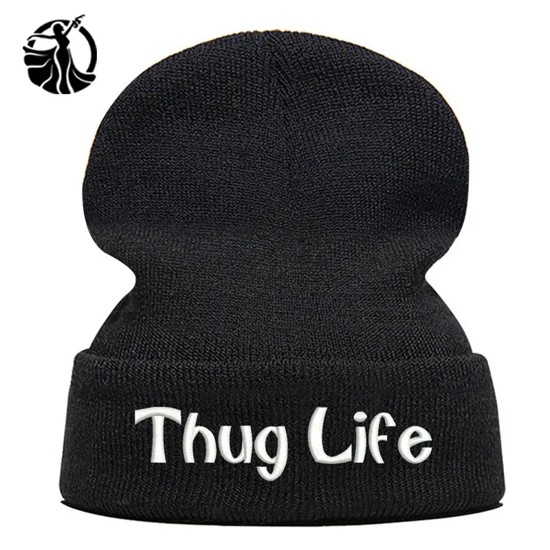 Beanie шляпа Skullie шапка, вязаная шапка-носок Зимняя Вышивка в стиле панк Для мужчин Для женщин подростков уличных танцев забавные Персонализированные-бандит жизни