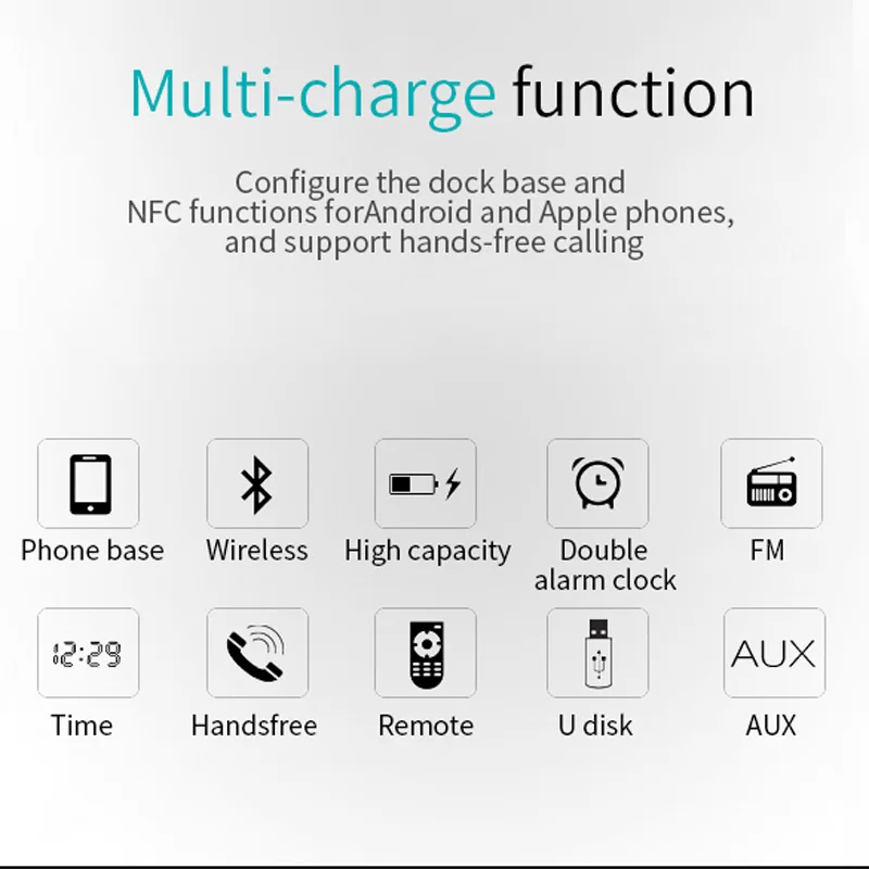 Bluetooth USB зарядная док-станция динамик с расширенным NFC FM радио Будильник для Iphone 6 7 8 X для samsung huawei Xiaomi