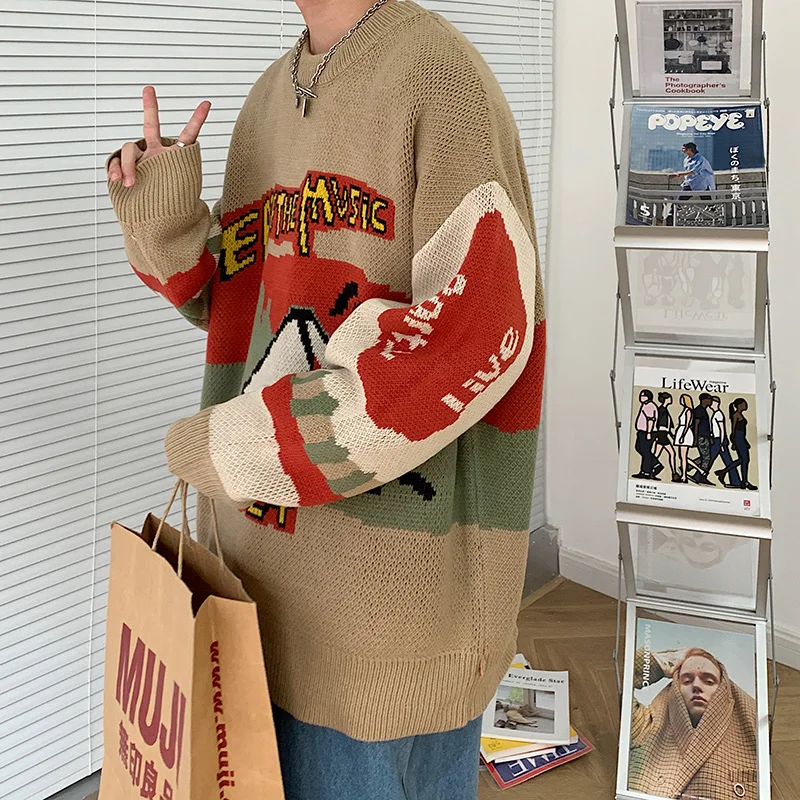 Мужской осенне-зимний вязаный свитер в японском стиле Харадзюку | Мужская одежда