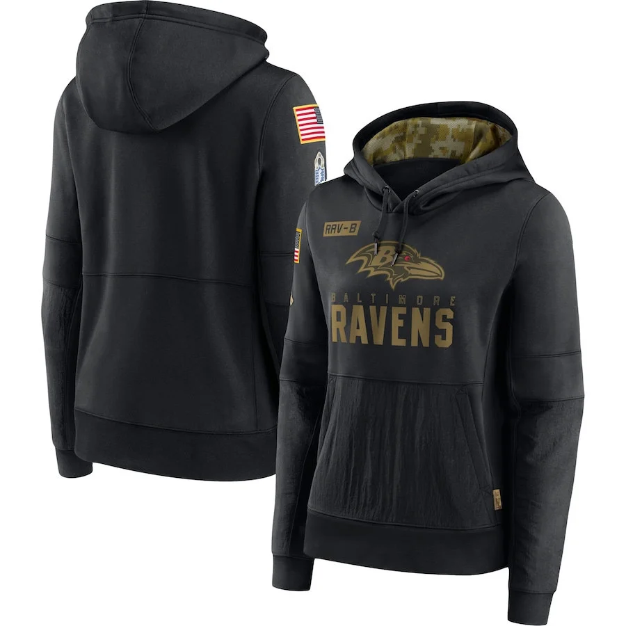 

Baltimore WOMEN Sweatshirt Ravens 2020 Salute to Service Sideline Performance Pullover football Hoodie S-3XL