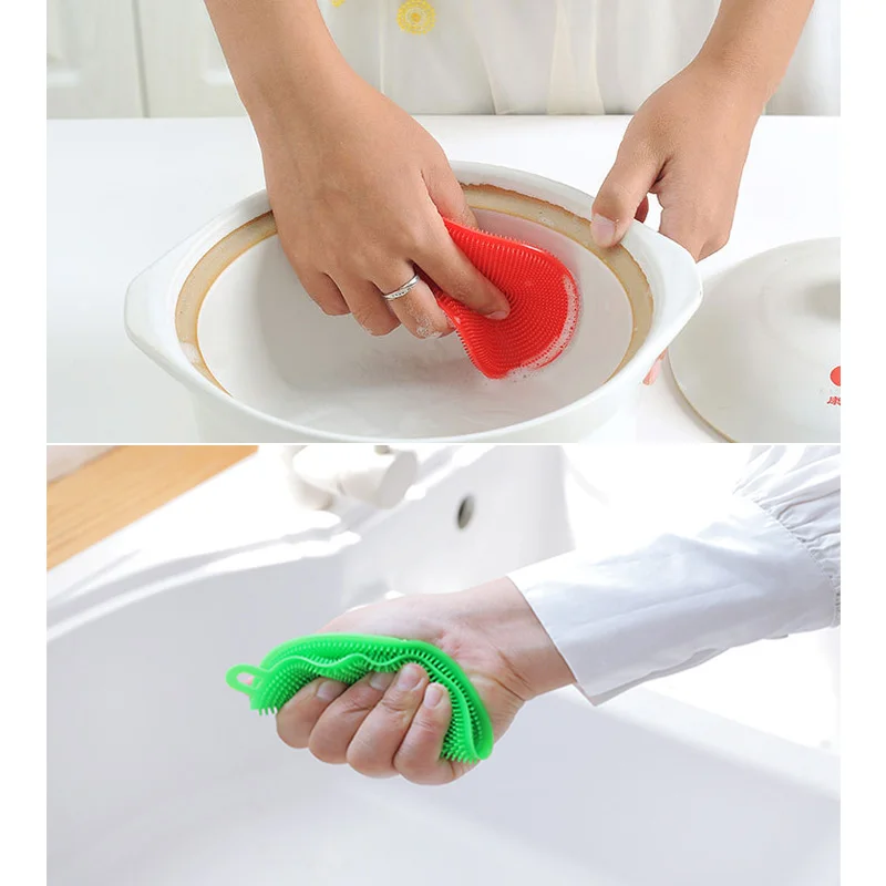 

Hot Silicone Dish Bowl Cleaning Brush Multifunction Scouring Pad Pot Pan Wash Brushes Kitchen Cleaner Washing Tool
