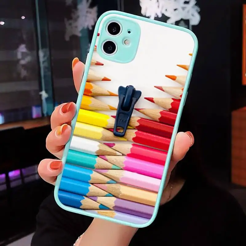 

Colored pencil painting Phone Case For iPhone 12 11 Mini Pro XR XS Max 7 8 Plus X Matte transparent blue Back Cover