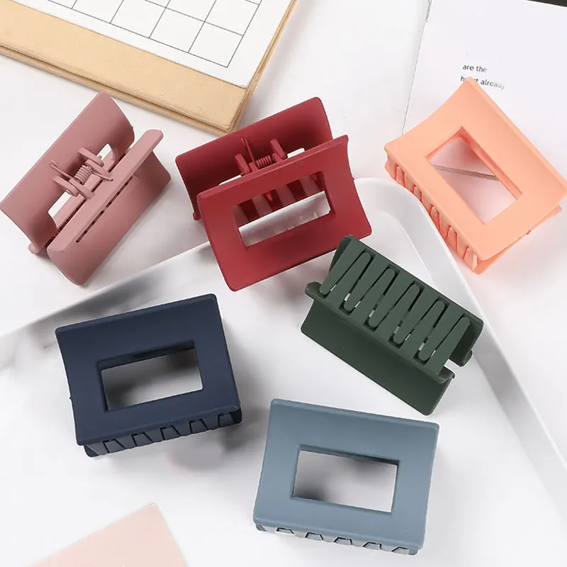 

2021 Hair Style Frosted Solid Color Hairpin Women's Ponytail Square Geometric Hollow Color Resin Semi-Matte Hair Accessories