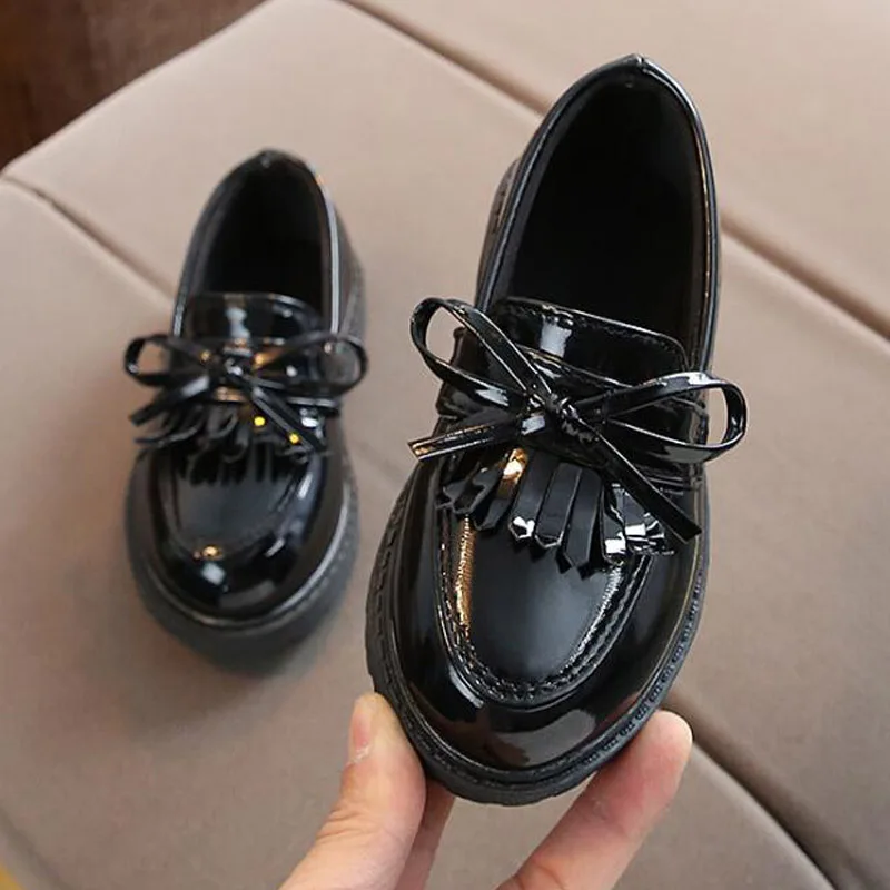 Детские туфли оксфорды из искусственной кожи с бахромой и бантом на плоской