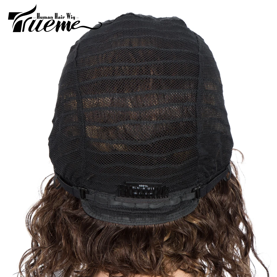 Парик из коротких волнистых волос Trueme, с челкой, Боб, полный парик для чернокожих женщин, бразильский, с эффектом деграде, 99J, коричневый, Реми... от AliExpress WW