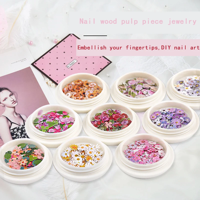 

Nail accessories Small daisy flowers and leaves mixed Nail wood pulp patch Ultra-thin nail wood pulp sheet
