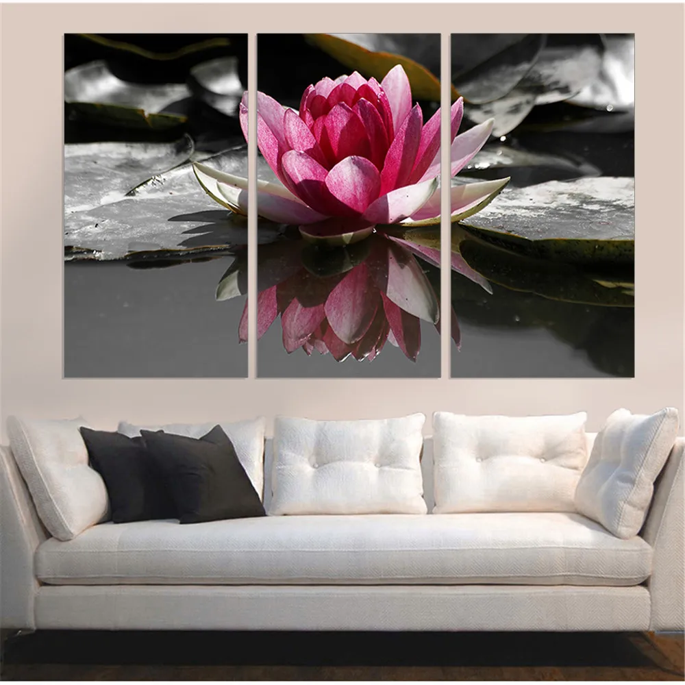 Современное домашнее украшение холст картина маслом тройная красная Лотос