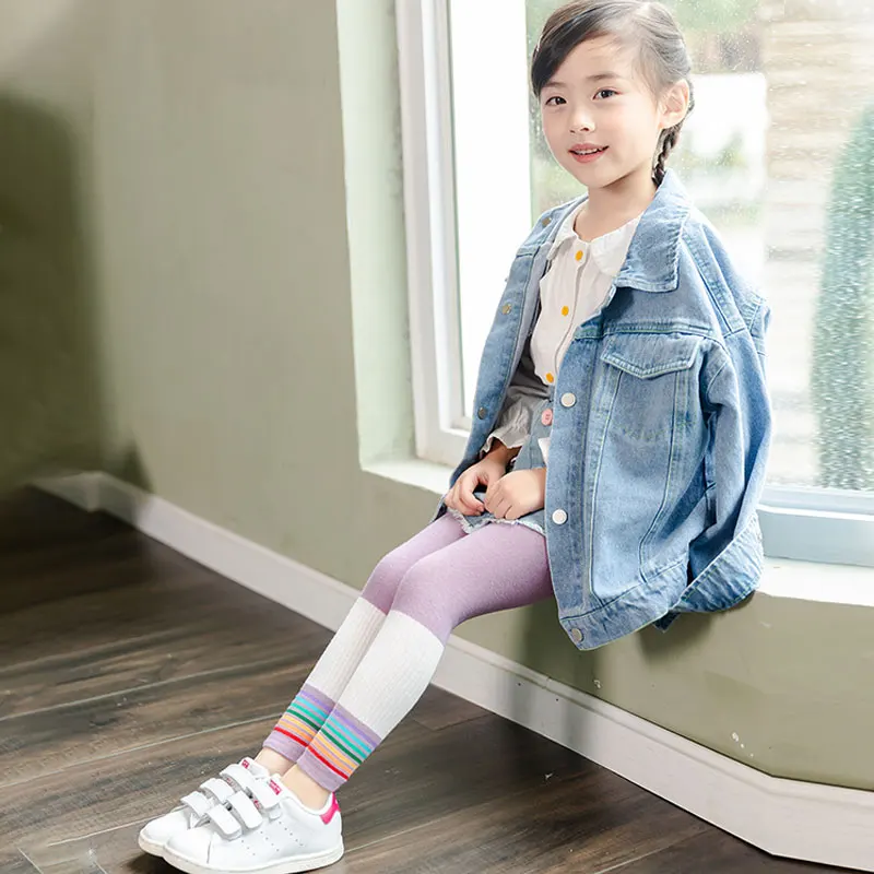 

Spring New Fashion Rainbow Stripe Colour Matching Infant Stockings Leggings Warm Kids Socks