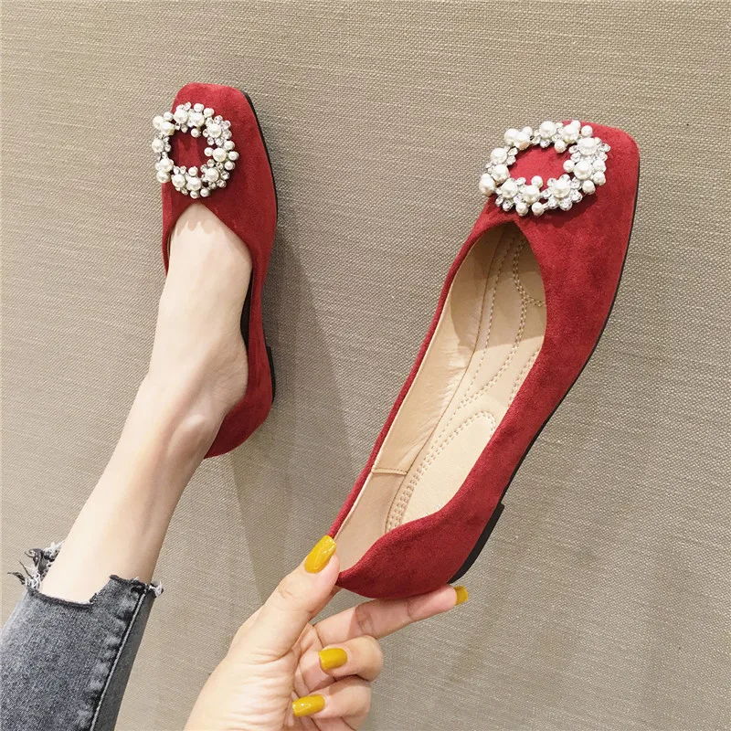 Zapatillas Mujer мягкая подошва квадратный носок балетки на плоской подошве с пряжкой