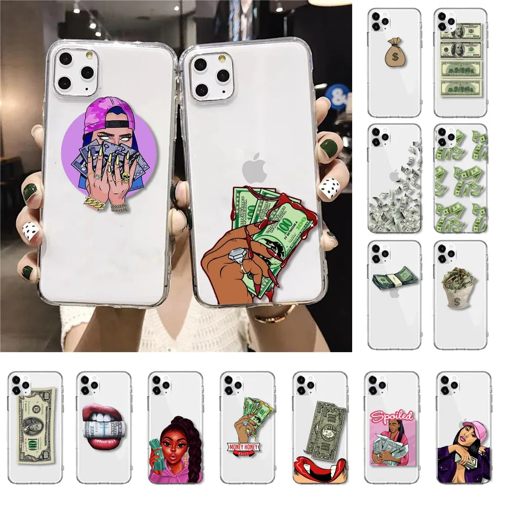 

US $ Big Money 100 Dollars Black Girl Phone Case For iPhone 13 11 12 pro XS Max XR X Case for iPhone 7 8 plus SE2 12mini