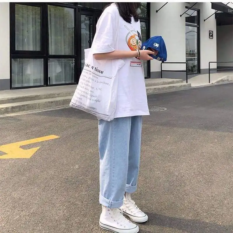 Джинсы Женские однотонные винтажные с высокой талией и широкими штанинами