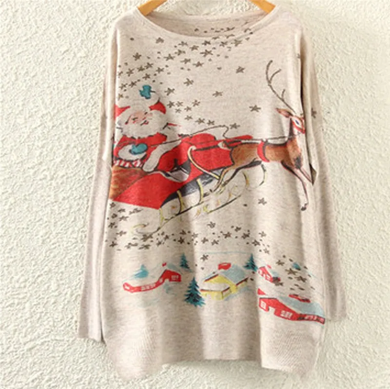 Женский свитер navidad новинка рукав летучая мышь круглый вырез Рождественский