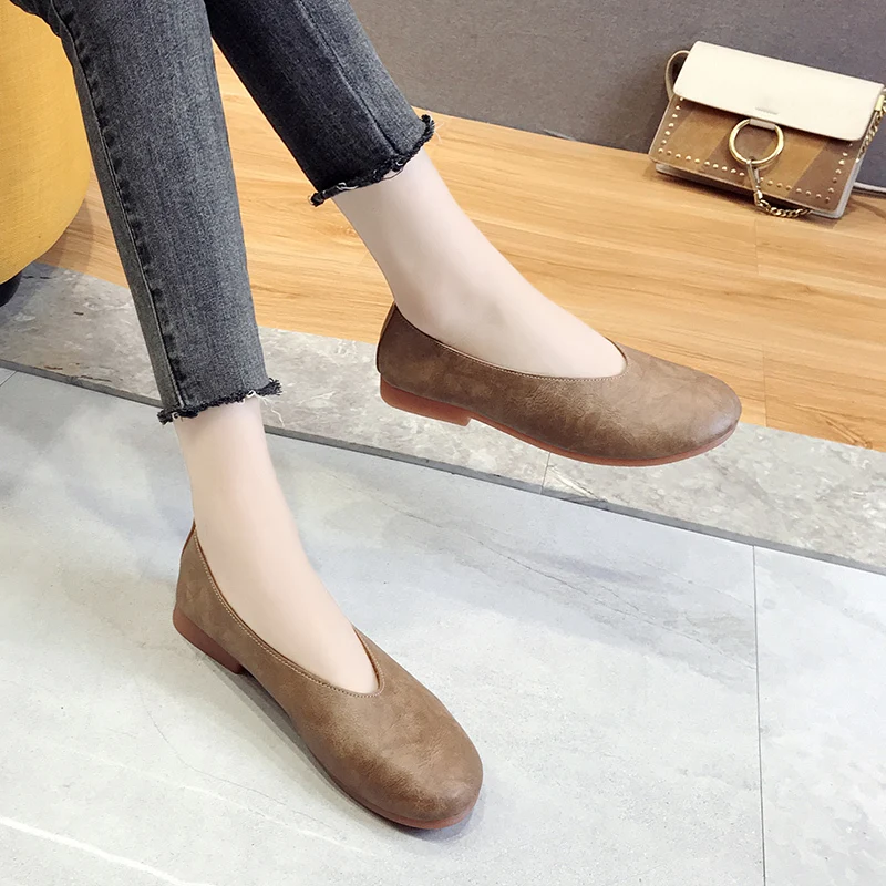 

Дышащие однотонные туфли на плоской подошве с круглым носком, удобные женские туфли, женская обувь на плоской подошве, весна 2020