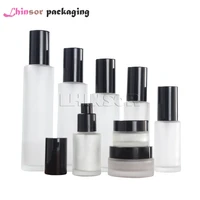 5pcslot bright black cover frosted glass spray press pump bottle cream jars lotion bottles empty cosmetic packing containers