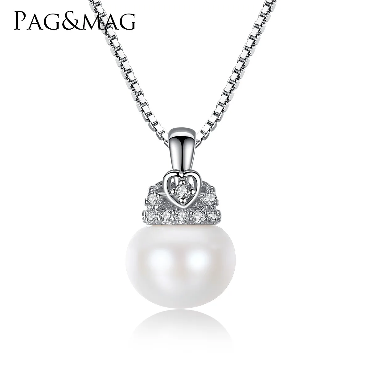 

PAG&MAG S925 Sterling Silver Crown Pendant with AAA Zircon 90-95 Steamed Bread Bead Pendant Elegant Necklace