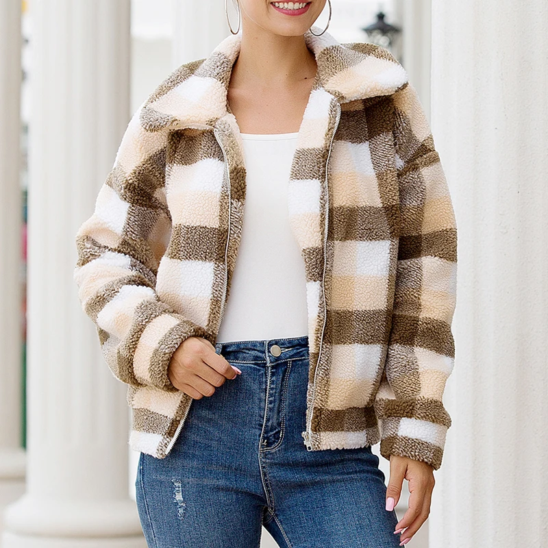 Женское флисовое пальто на молнии свободная зимняя толстовка короткое