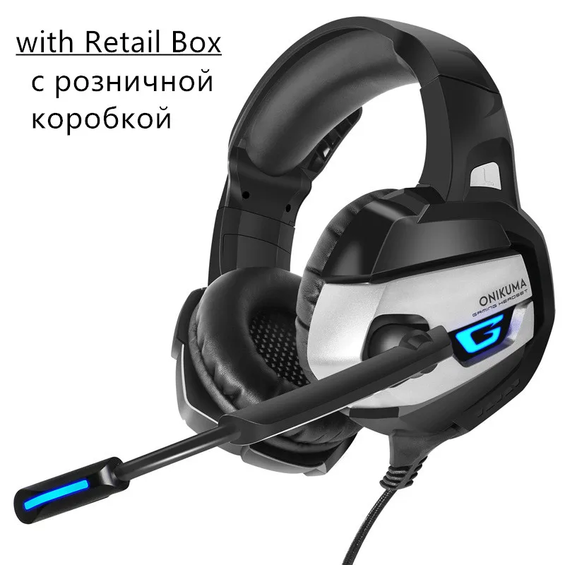 Игровая гарнитура ONIKUMA K5 PS4 розовый объемный звук бас наушники для ПК с микрофоном светодиодный свет для Xbox One/телефона/ноутбука планшета геймера - Цвет: Gray with Retail Box