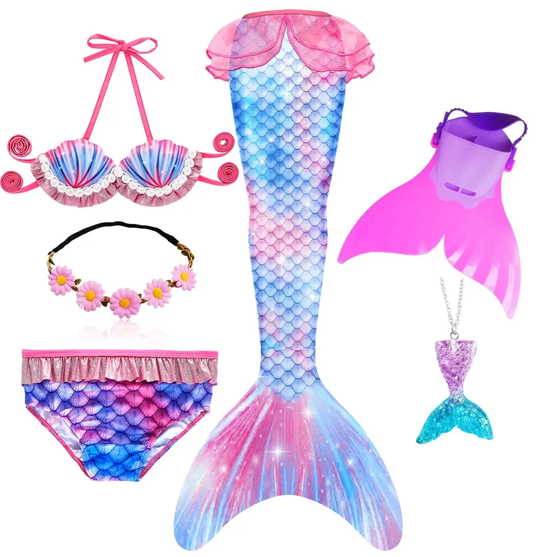 Детский купальник хвост русалки для плавания девочек с Моноласты русалка