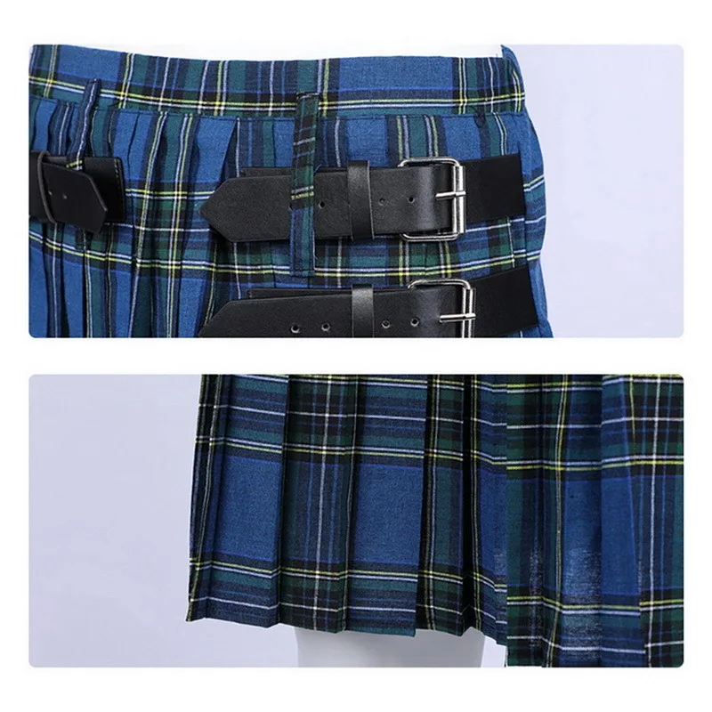 

2021 Casual Pleated Scottish Kilts Mens Fashion Pants Cargo Personality Trousers Plaids Pattern Loose Half Skirts For Male