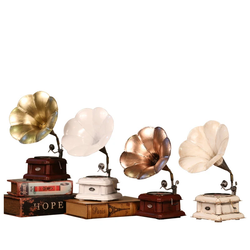 Винтажная металлическая фигурка граммофона креативная с записью современного