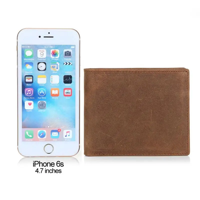 

Vintage Genuine Leather Mens Wallets Crazy Horse Leather Men Wallet Coin Pocket and Card Holder High Quality Purses for Male