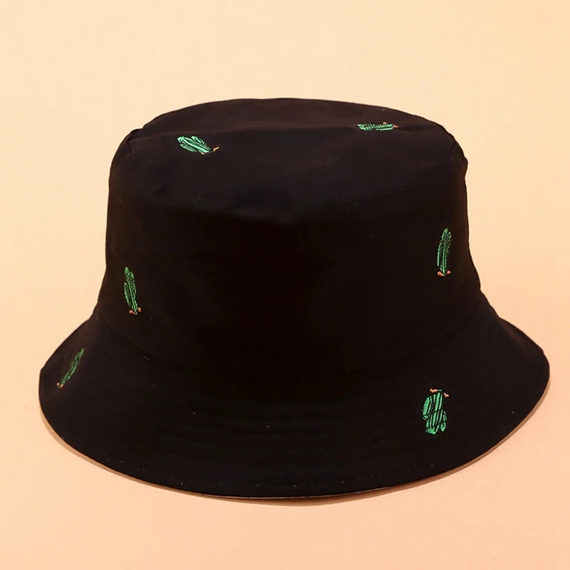 Black Cactus SMILE Bucket Hat Double Sided Bucket Hat Smiling face Unisex Fashion Bob Cap Hip Hop Gorro Men Summer Cap - Color: Black Cactus