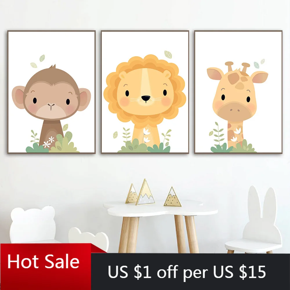 Картина на холсте с принтом джунглей животных жираф слон Зебра Детский Настенный