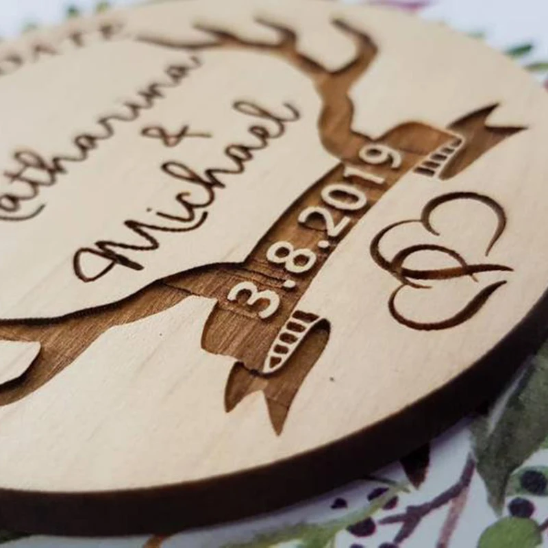 

Personalized custom save date magnet, wood carving, save date, wood save date