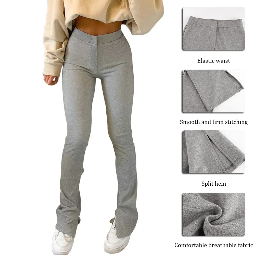 

Adisputent Streetwear Solid Sweatpants Tracksuit Women's Sports Pants High Waist Side Split Fashion Skinny Long Trousers Capris