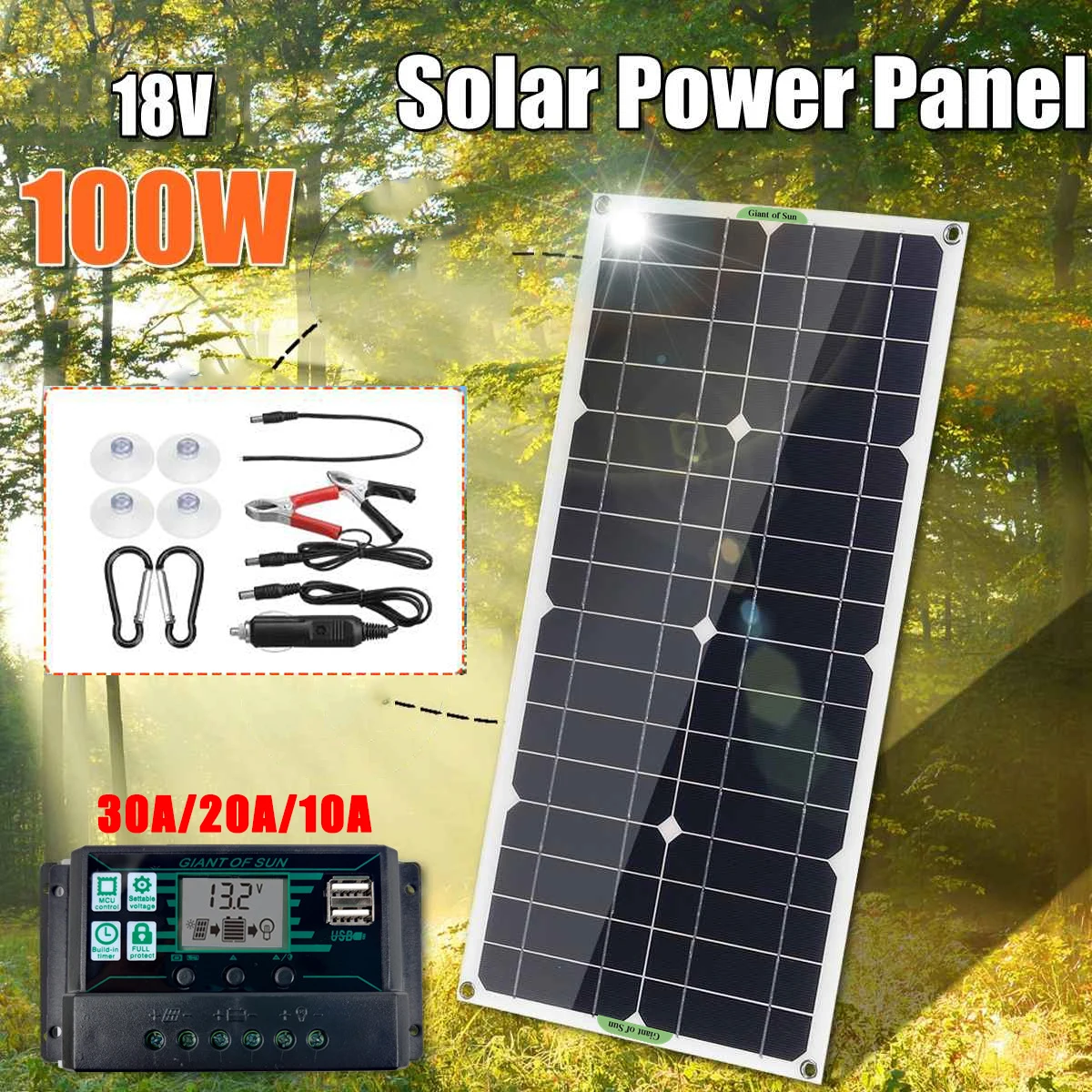 

100W 18V Solar Panel Kit Protable Dual USB Port With 30A olar Charge Controller Monocrystalline Module Car Yacht Battery Charger