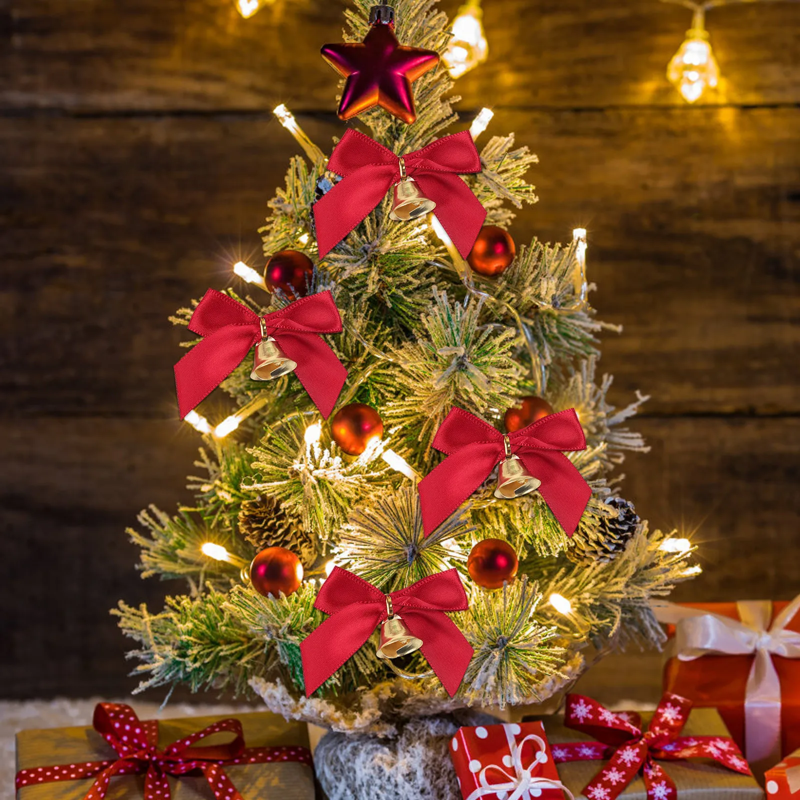 

Рождественский золотой колокольчик, красный лук, Рождественское украшение, лук, Рождественский красный лук, Рождественское украшение для д...