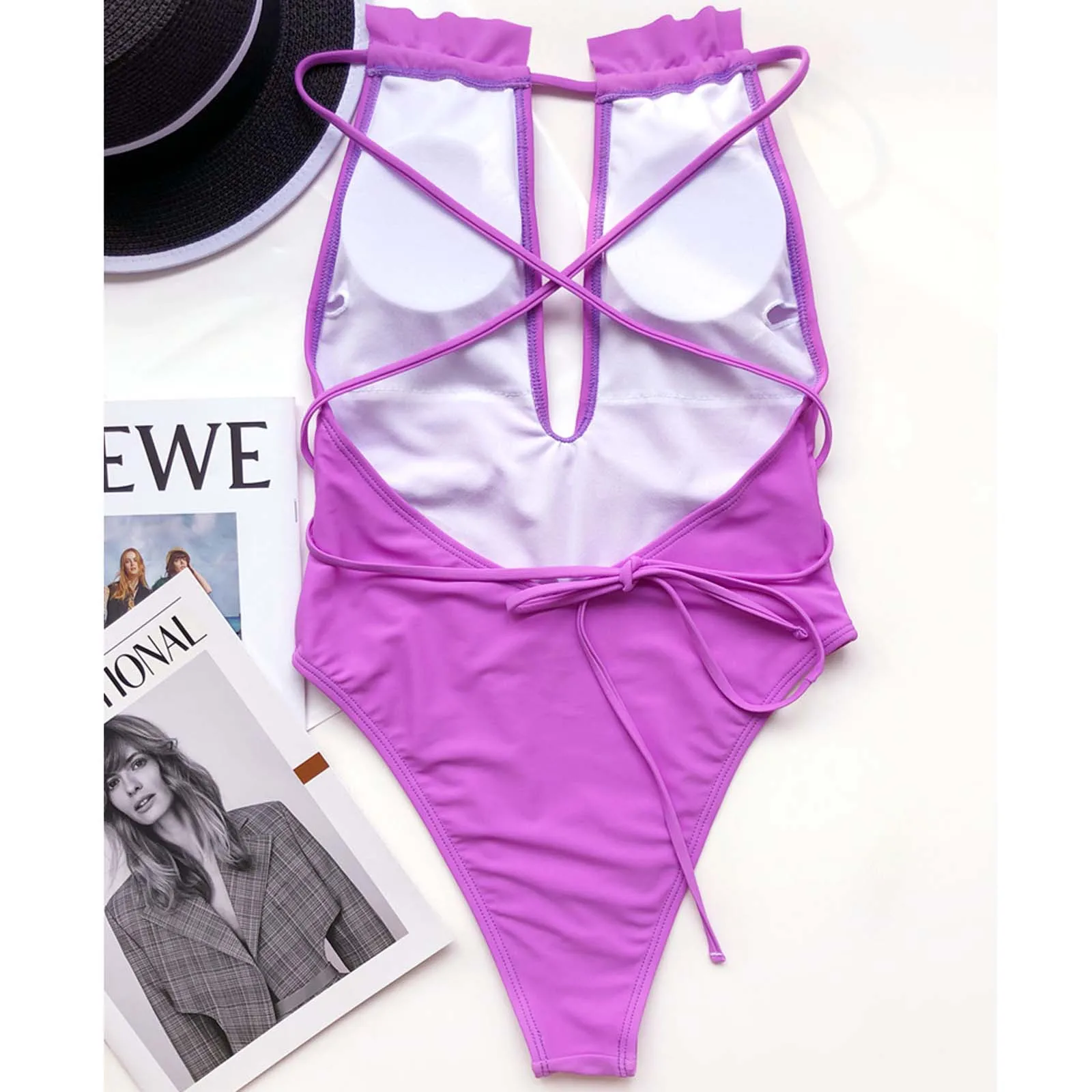 

2021 Women Siamese Straps Bikini Set Push Up Swimsuit Beachwear Padded Swimwear