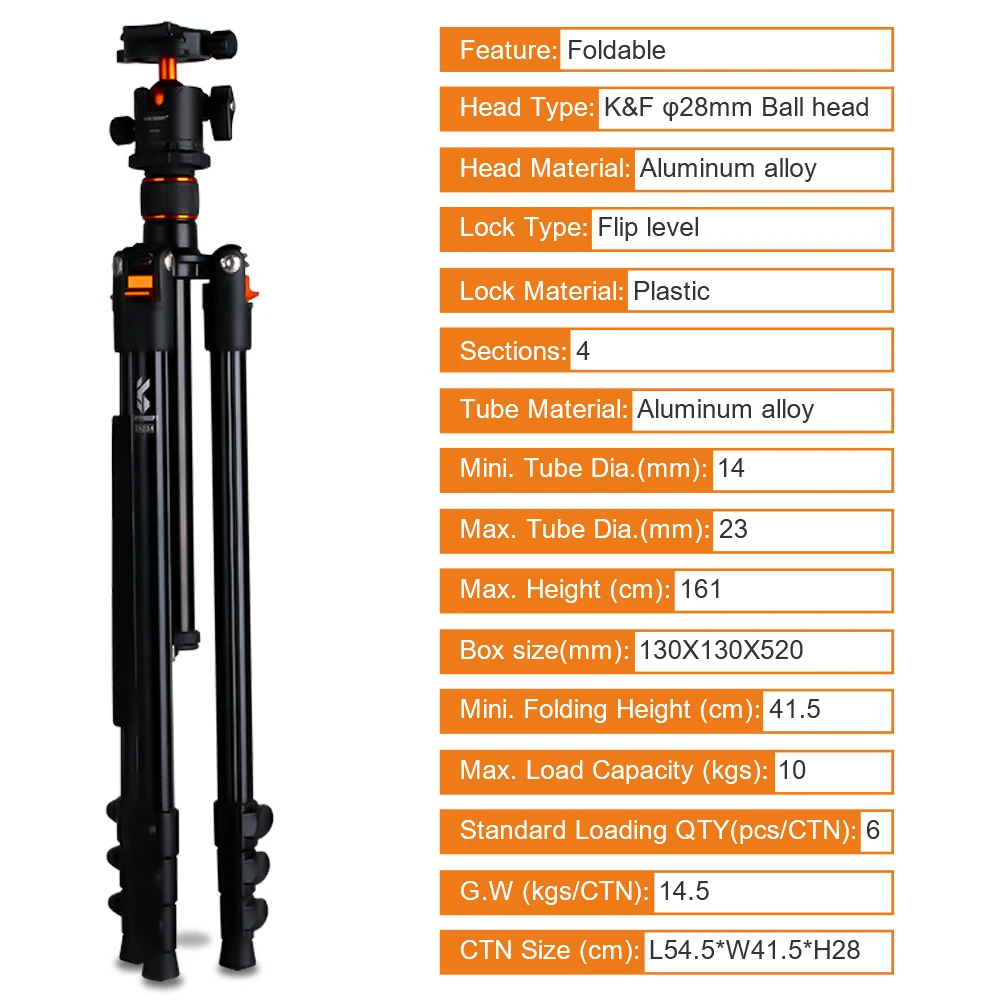 K & F Concept 64 17 дюймовый штатив для камеры DSLR портативный компактный алюминиевый с