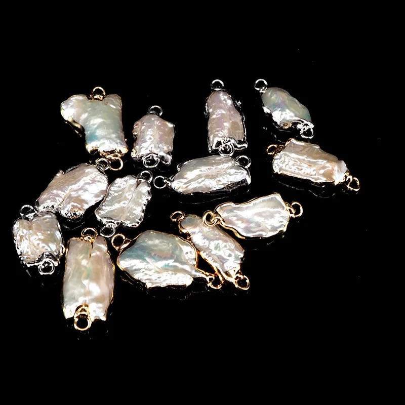 Необычный барочный Соединитель с пресноводным жемчугом золотой оправой и