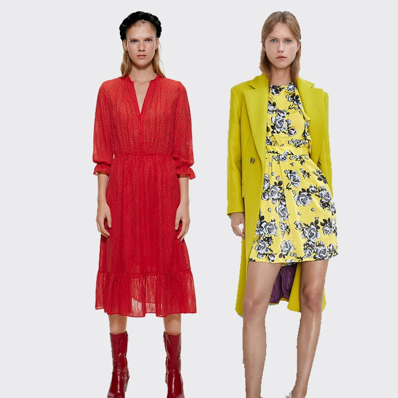 Модное осенне-летнее платье Boho ZA с принтом женское элегантное свободное платье с бантом вечерние подарки дружбы/девушки новейшее платье V/o-образным вырезом