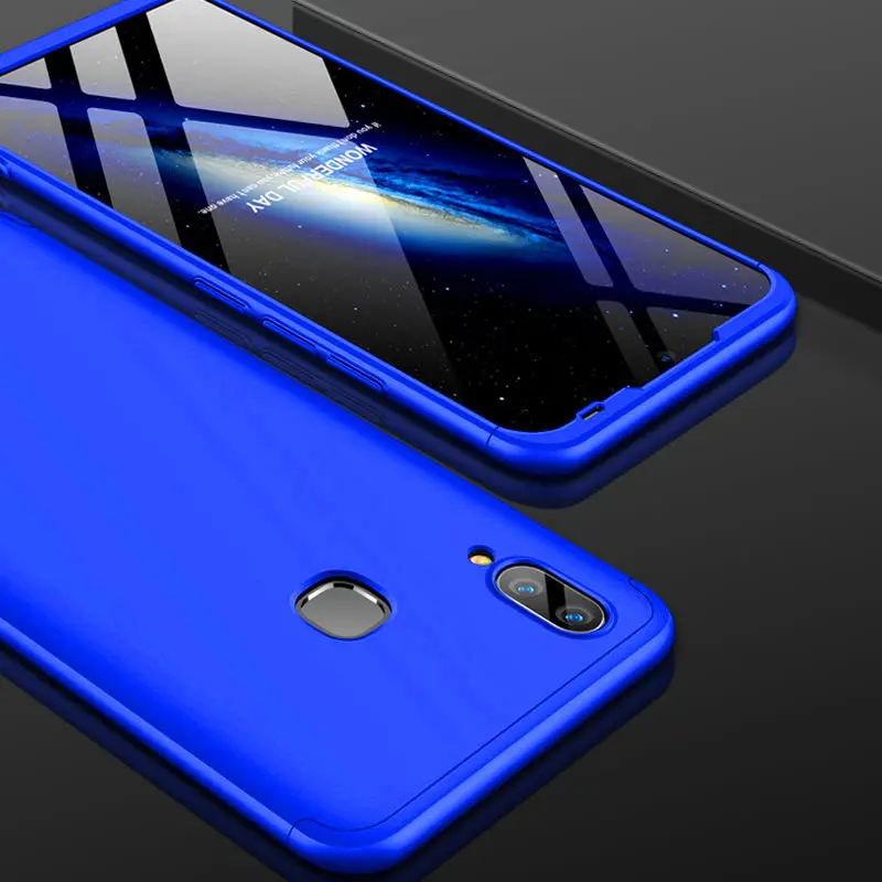 Vivo Y91 Y93 Y95 360 чехол 360 градусов полный чехол матовый чехол для Vivo Y 91 93 95 VivoY95 VivoY93 противоударный чехол со стеклянной пленкой - Цвет: Blue