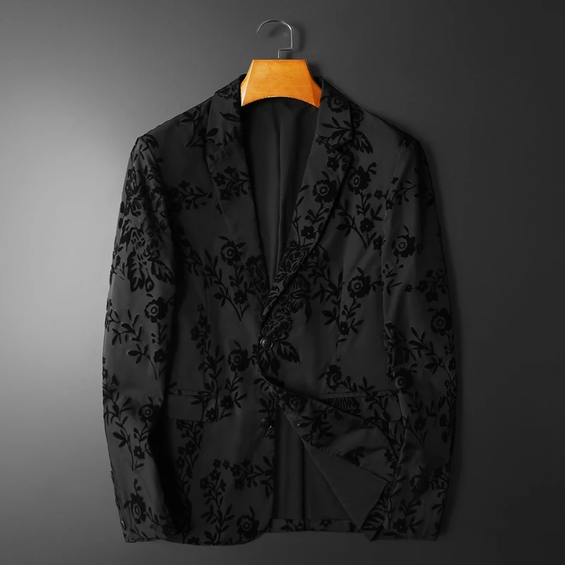 

Minglu Autumn Black Male Blazer Luxury Single Breasted Flocking Prom Blazers Men Fashion Slim Fit Blazer Man Plus Size 5XL