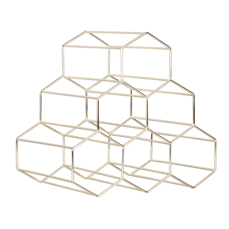 

Golden, wrought iron wine frame, the Nordic idea honeycomb wine home furnishing articles, wrought iron receive frame